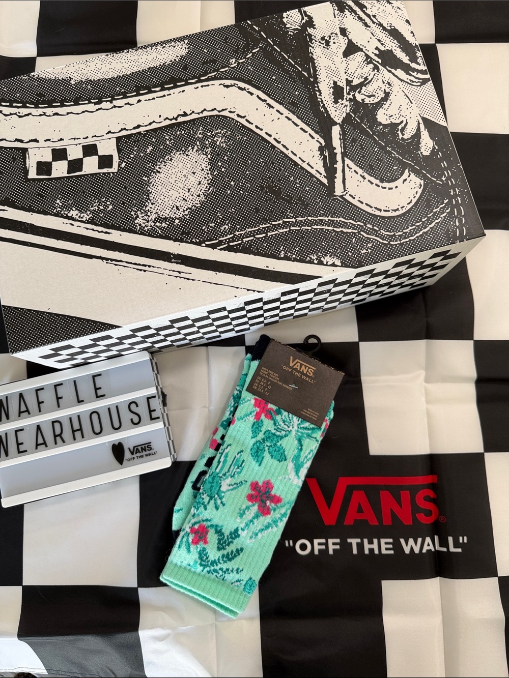 Vans Floral Crew Socks in Mint with Pink Accents